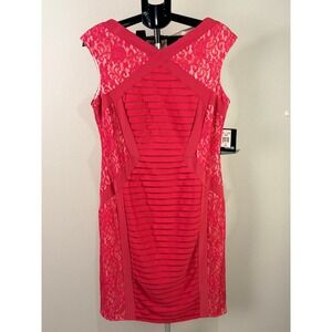 Melrose Womens Fuschia Pink Lace Bandage Sheath‎ Cocktail Dress 16 NEW 1PJU27M
